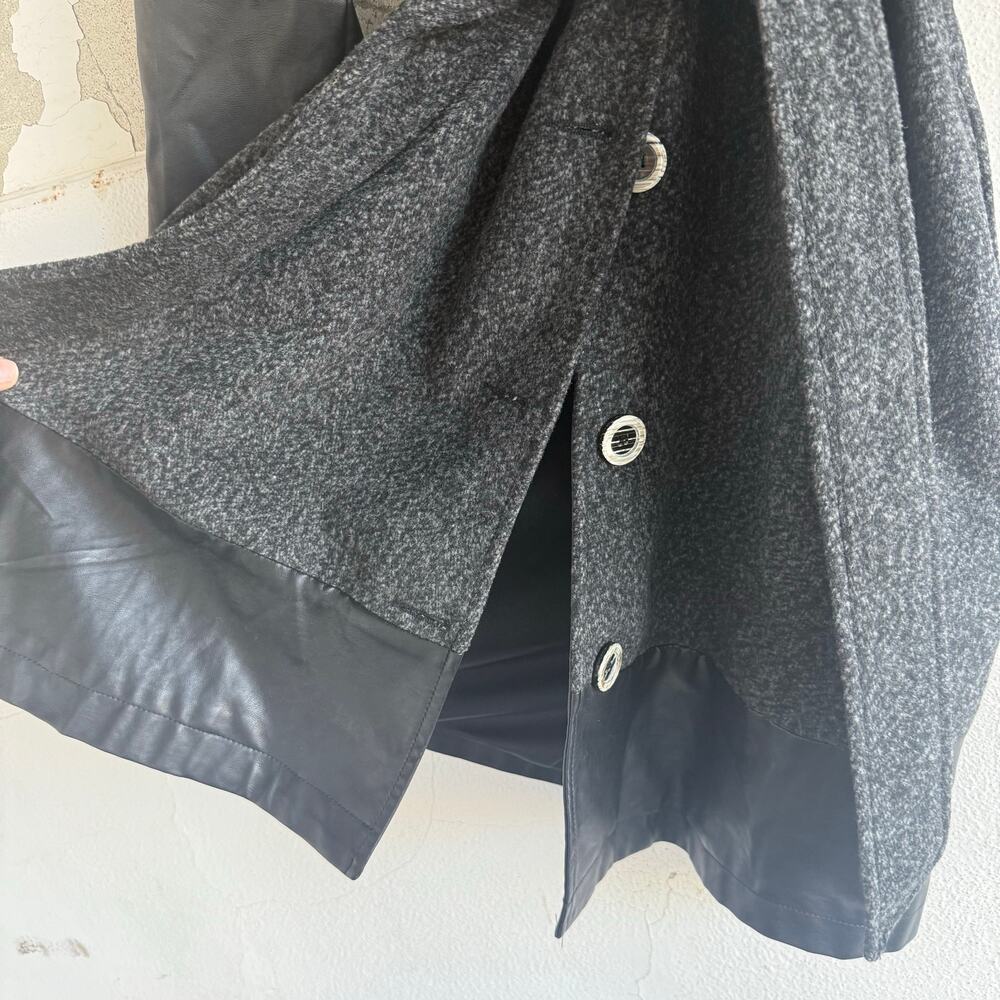 Vtg 90s Belted Coat Long Faux Leather Sleeves Boucle Knit Jacket Womens M USA - Picture 4 of 11